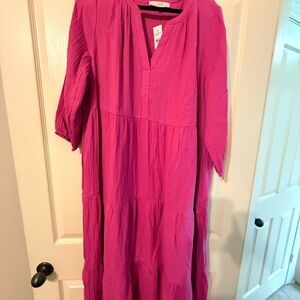 LOFT Hot Pink Tiered V-Neck Maxi Dress